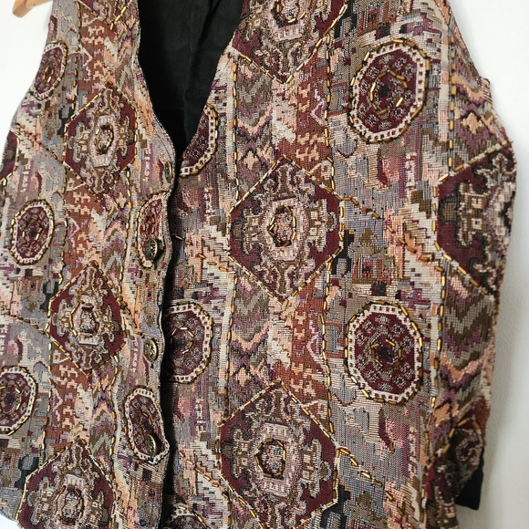 Vintage 90s academia beaded tapestry shortcoat vest - Picture 2 of 7